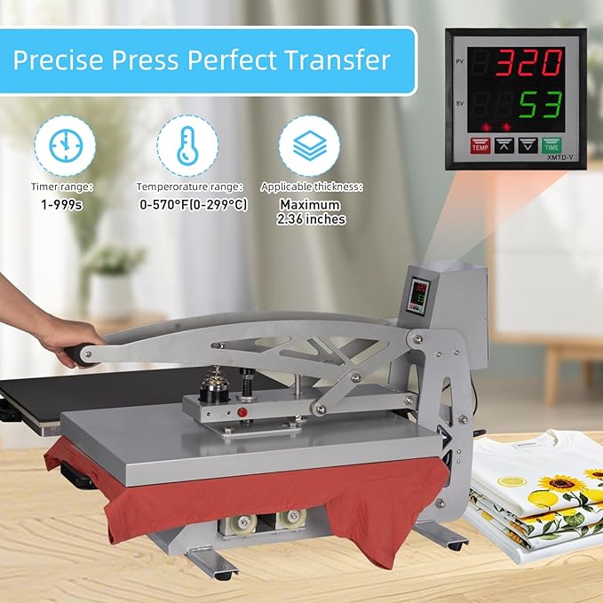 24?쓝16??Commercial Heat Press Machine, Auto Open, for T-Shirts, Garments, Bags, Textile, Curtains, Digital Industrial Sublimation Printer for Sublimation, Vinyl, Heat Transfer Projects
