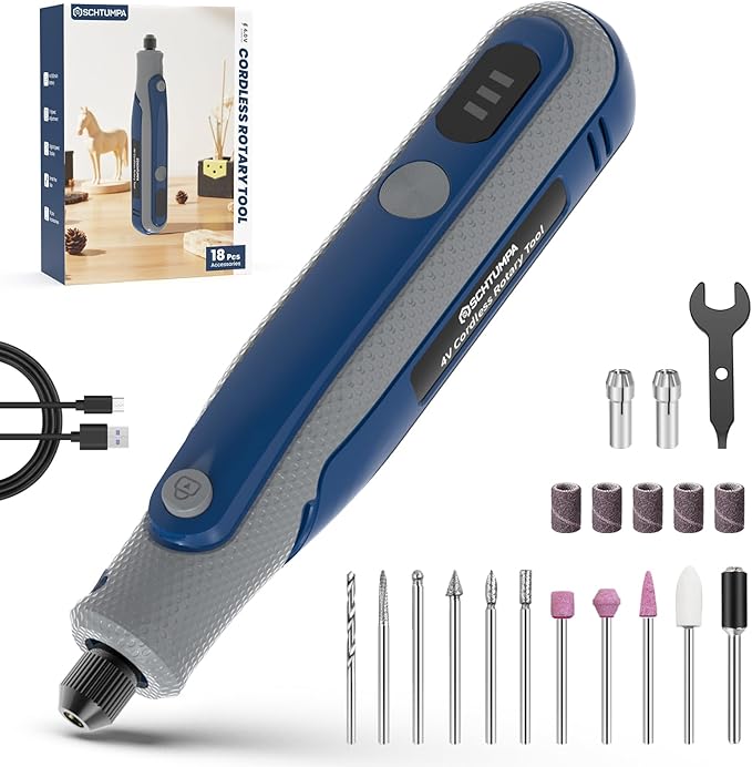 Rotary Tool, Cordless Rotary Tool Kit 4V, Mini Cordless Rotary Tool, Variable Speed, for Carving, Engraving, Sanding, Polishing, Cutting, DIY Crafts and Pet Nails, Navy Blue