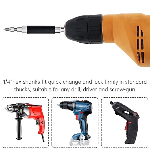 ChgImposs 5PCS Magnetic Drill Bit Extension Set ??60/100/150MM (2-3/8",4",6",) Fixed + 80/120MM(3.15"/4.72") Adjustable Magnetic Screwdriver Bit Holders, 1/4" Hex Quick Release Adapter