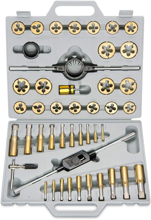 NEIKO 00916A Pro-Grade Large-Diameter Titanium SAE Tap and Die Set, High-Quality Thread-Repair Kit, 45-Piece Set