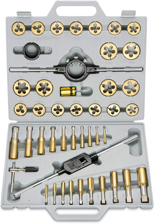 NEIKO 00916A Pro-Grade Large-Diameter Titanium SAE Tap and Die Set, High-Quality Thread-Repair Kit, 45-Piece Set