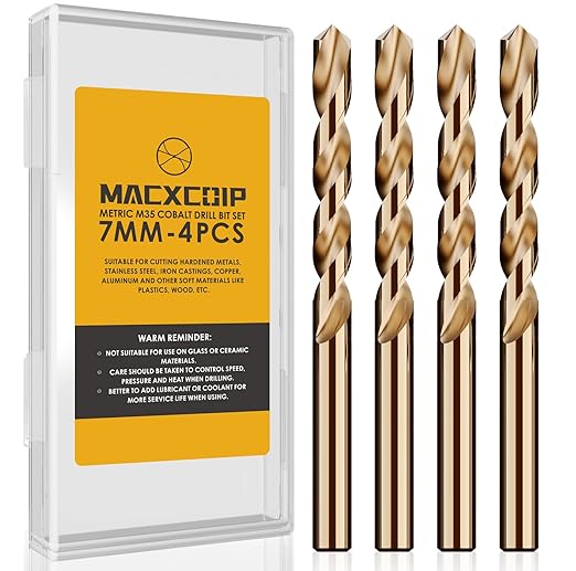 Metric 4Pcs M35 Cobalt Drill Bit Set, 7mm HSS Cobalt Jobber Drill Bits, for Hardened Metals, Stainless Steel, Cast Iron and Wooden Plastics
