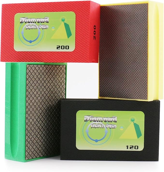 Diamond Sanding Blocks Hand Pads Foam Backing for Tile Stone Marble Concrete Ceramics Granite Glass Wet Dry (4 PCS)