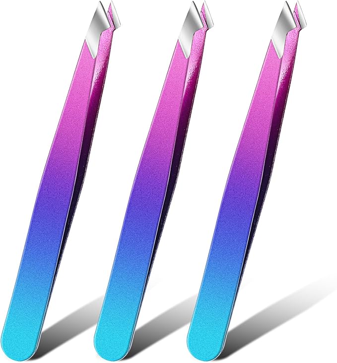 Honoson 3 Pieces Eyebrow Tweezers Stainless Steel Pointed Tip Pointed Hair Removal Tweezers Precision Splinter Plucking and Ingrown Hair Removal (Gradient)