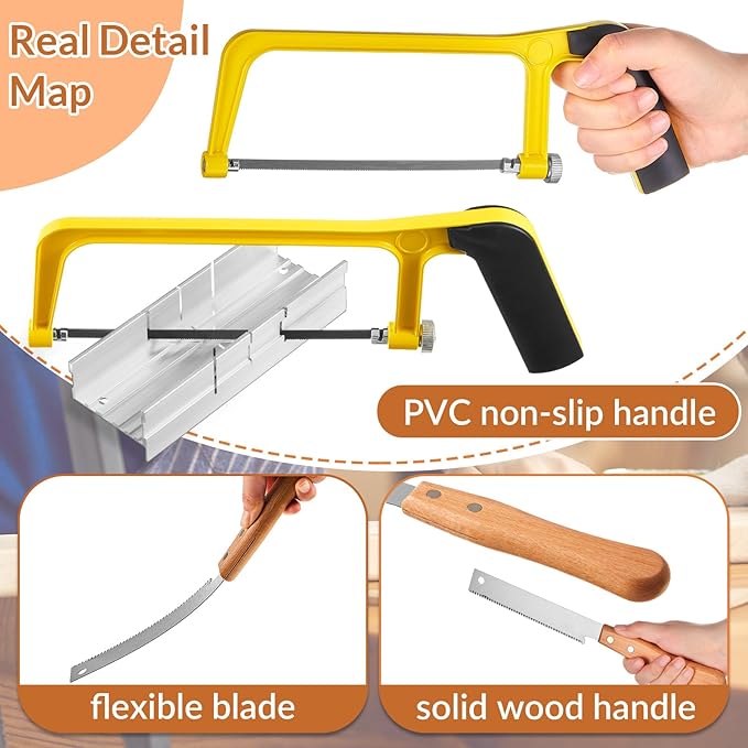 Mini Metal Miter Box and Saw Set 6 Inch Hand Hacksaw with Replacement Blades 5.3 Inch Small Aluminum Miter Box With Adjustable Cutting Angles Flush Cut Saw for Soft Metal Crafts Hobby Projects
