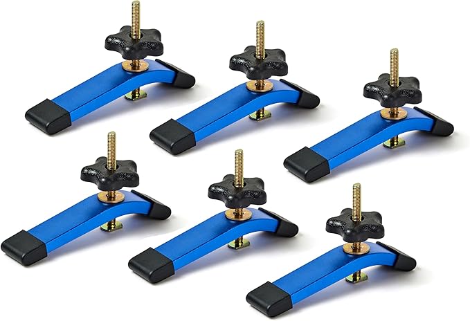 HOTTARGET Aluminum T-track Hold Down Clamps,6-3/8"L x 1-1/4"Width-Woodworking and Clamps (T-track Hold Down Clamps 6pk)