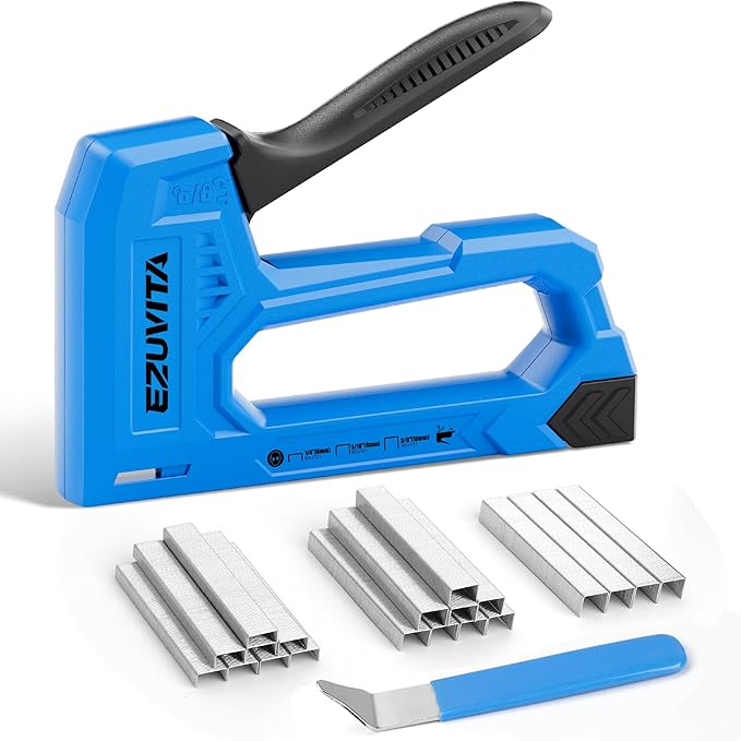 EZUVITA Light Duty Staple Gun for Wood, Blue Upholstery Staple Gun Kit with 2000pcs JT21 Staples 1/4, 5/16, 3/8 inch and Staple Remover, Stapler Gun for Crafts, DIY, Classroom, Decoration