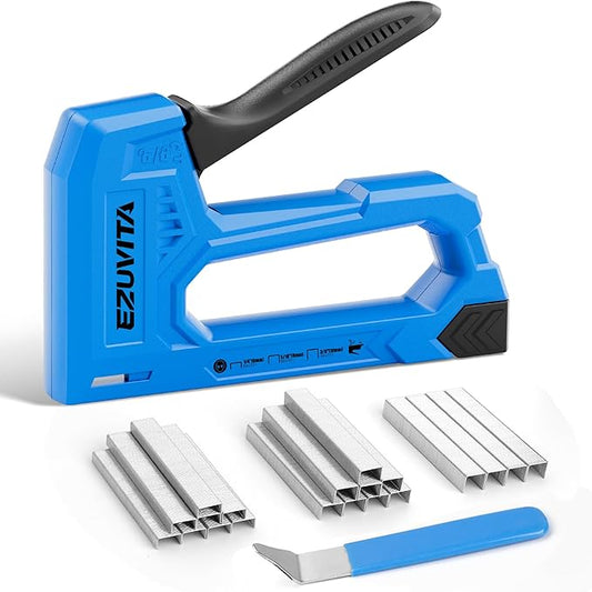 EZUVITA Light Duty Staple Gun for Wood, Blue Upholstery Staple Gun Kit with 2000pcs JT21 Staples 1/4, 5/16, 3/8 inch and Staple Remover, Stapler Gun for Crafts, DIY, Classroom, Decoration