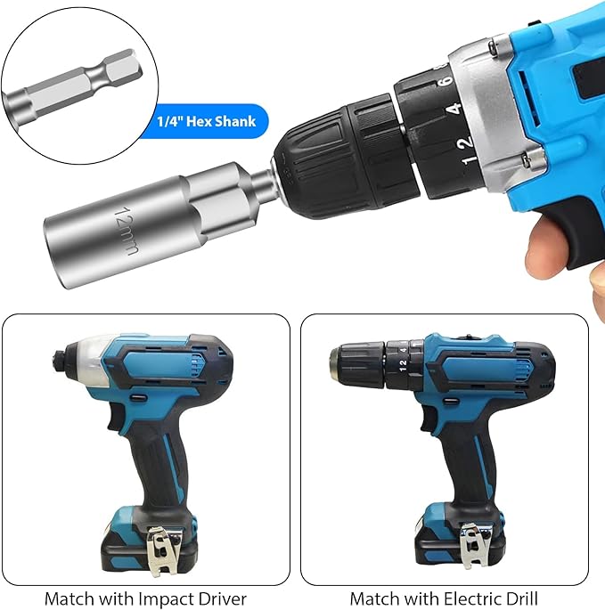 SUNJOYCO 3 PCS Power Wing Nut Driver Bit Set, CR-V Steel Wingnut Socket Bits, Eye Hook Drill Bit, Eye Bolt Drivers, 1/4 Inch Hex Shank Nut Driver for Wingnut, Screw Hook, Wire Twisting, 10mm 12mm 16mm
