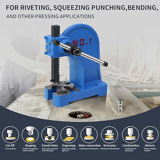 1 Ton Manual Arbor Press,5.5" Maximum Height Heavy Duty Cast Iron Desktop Punch Press Machine, for Riveting Punching Holes