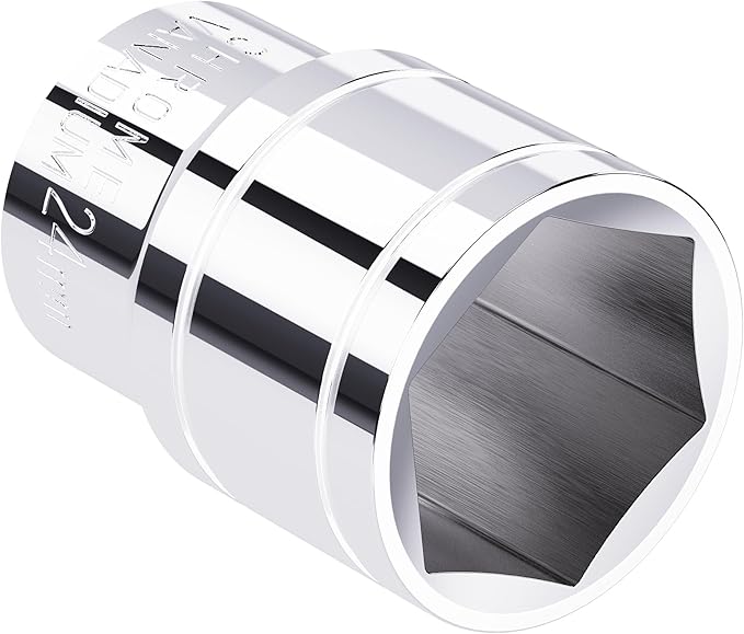 24mm(15/16-Inch) Shallow Socket, 1/2 Inch Drive, 6-Point, Metric, Heat Treated CR-V Steel Short Sockets, Full Polishing, 1.5 Inch Length