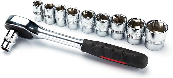 MAXPOWER 11-Piece 3/8" Ratcheting Socket Wrench Set Quick Release Reversible Ratchet Handle and Swappable Spanners Sockets with Hanging Rack