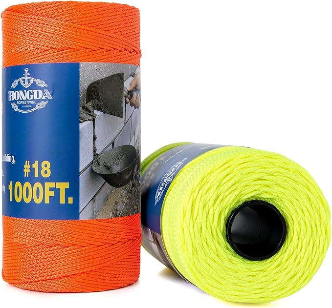 HONGDA Nylon Twine, 1000 Feet #18 Braided Nylon Mason line String Perfect for Masonry Jobs and for The Layout of General Construction, Gardening, DIY Project, Fluorescent Yellow