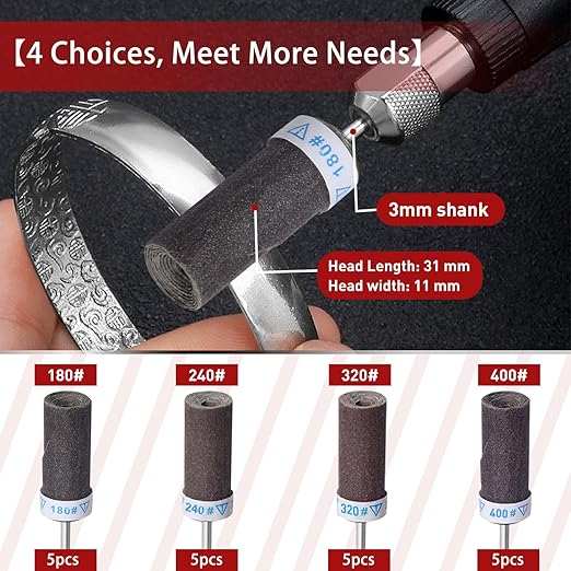 180 240 320 400 Grit Sanding Bits for Dremel Tool with 1/8" Shank 20Pcs Sanding Drums Rotary Tools Accessories, Sanding Stick Sand Paper Tips for Metal Rust Removal/Jade Polishing/Stone Grinding