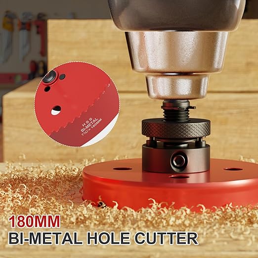 7.1" (180mm) Bi-Metal M42 High Speed Steel Hole Saw with Pilot Drill Bit, Smooth Cutting Edge for PVC, Drywall, Wood, Plastic, Gypsum Board, Rubber, Thin Metal