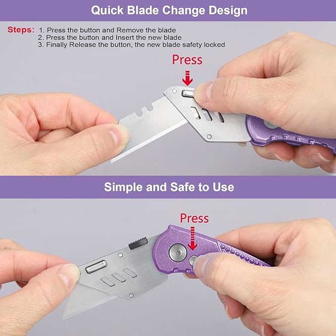 Harita Utility Knife Box Cutter Quick Change Blades, Back-lock Mechanism, Portable Belt Clip, with 5-piece Extra Blades, Purple