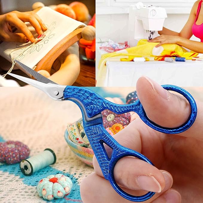 BIHRTC 3.6Inch Embroidery Vintage Stork Scissors Sharp Tip Stainless Steel Scissors with Leather Cover for Threading Cross Stitch Cutting Sewing Handcraft Craft Art Work