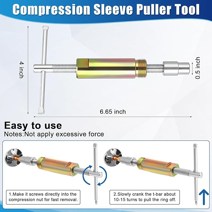 Lanties 5 Pcs Angle Stop Wrench Kit Plumbing Tool, Compression Sleeve Puller for 1/2" Compression Fitting Ferrule Puller Removal Tool for 1/2" Copper Tubing 4-way Multi-functional Utility Key(Blue)