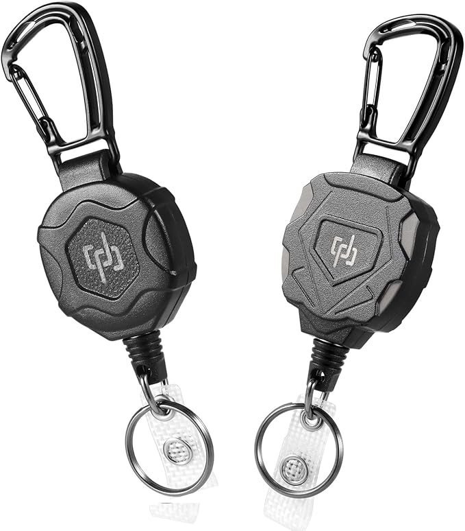 2 Pack Retractable Keychain Heavy Duty Carabiner Badge Holder, Tactical ID Badge Reel with 32??Steel Retractable Cord, 8.0 OZ