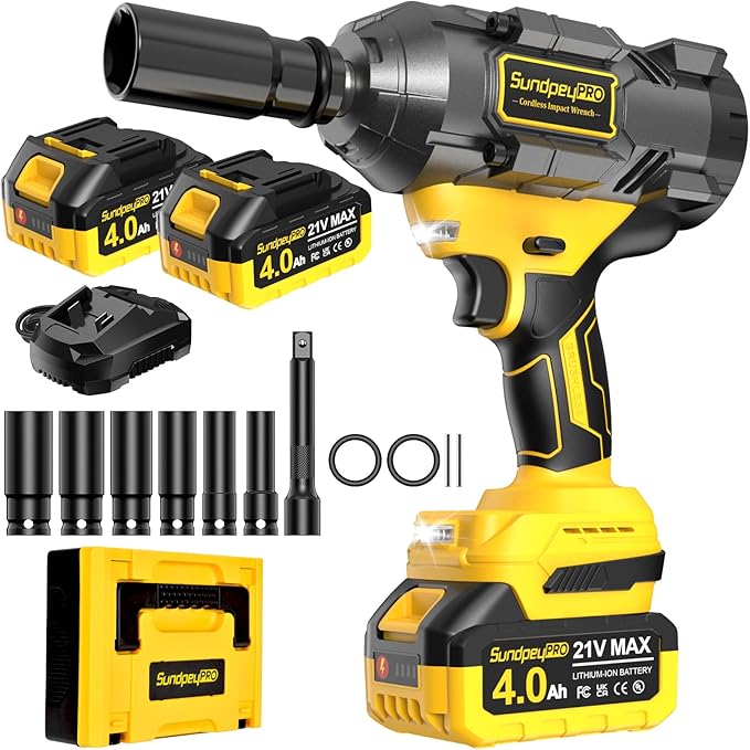 1/2" Cordless Impact Wrench - 1107Ft-lbs竊?500N쨌m竊?1V 3 Speed High Torque Brushless Impact Gun with 2 x 4.0Ah Batteries & Charger & 6 Sockets & 5" extension bar for Tire Removal Rusted Bolts