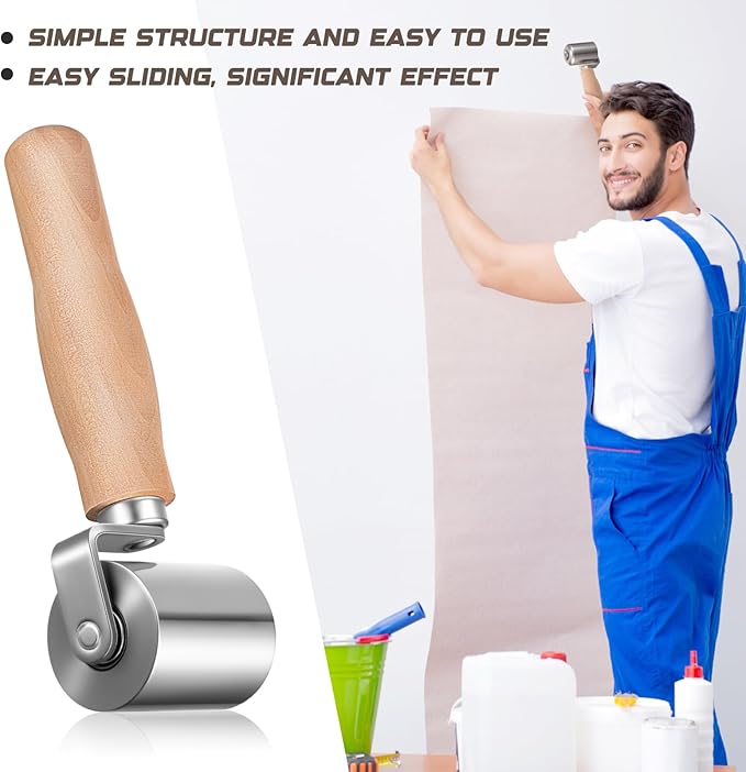 2-1/2" Curved End Ball Bearing Steel Roller Heavy Duty Sealant Steel Seam Roller with Wood Handle for Rv Roof Repair