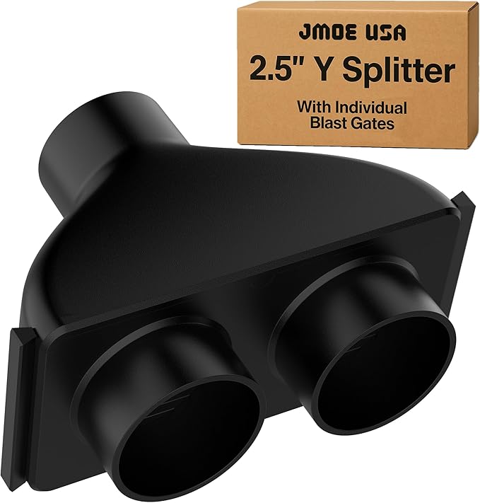 Jmoe USA 2.5 Inch Shop Vac Y Connector Splitter With Individual Blast Gates | Dust Collection Hose Splitter | Fits Ridgid, Craftsman, and Most Wet Dry Vacuums