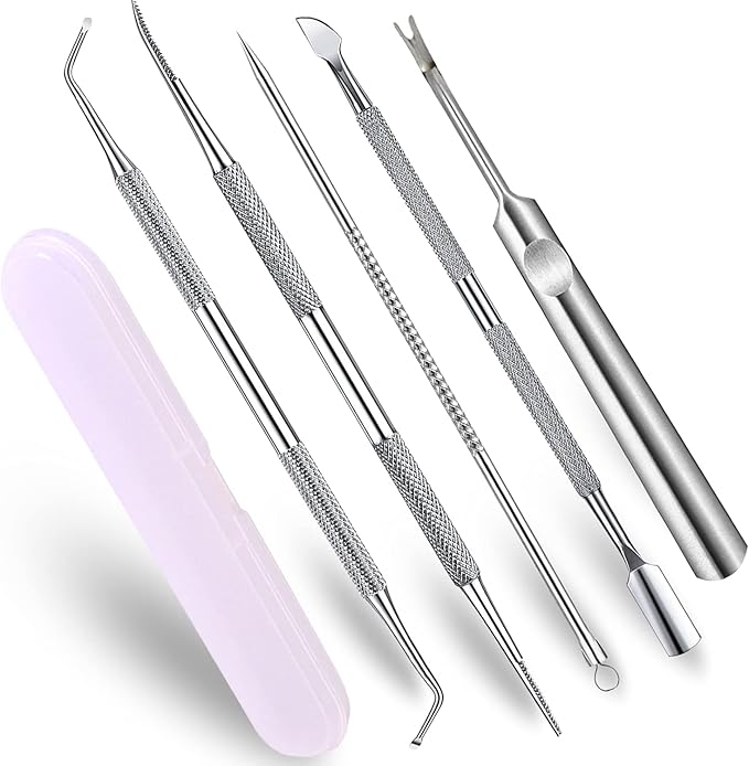 jindian Ingrown Toenail Pedicure Tool Kit Nail File and Nail Lifter Pusher Double-Sided Nail Manicure Kit Stainless Steel Nail Care, Tools Pain Relief (6PCS)