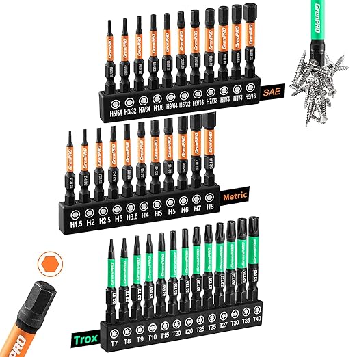 Impact Screwdriver Bits Set, 35Pcs 2??Allen Wrench Drill Bit Set (Metric & SAE)/Trox, Premium S2 Steel Magnetic 1/4" Hex-Shank Bit Set,CNC Machined, Automotive Mechanic Home Repair