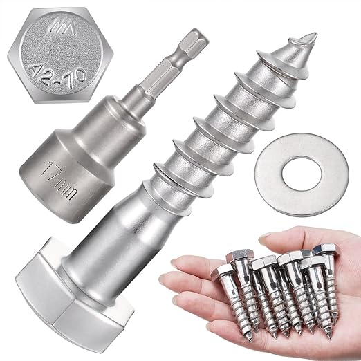 20 Pcs M10x2 Inch Lag Screw Kit with Washers Hex Head Lag Screws for Indoor 304 Stainless Steel 18-8 Medium Sized Wood Structure Fastening Reinforcement