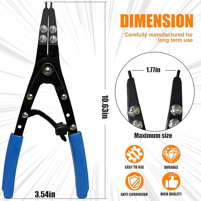 38700 Snap Ring Pliers Internal External 10" Large Heavy Duty Ratchet Locking Design Anti-slip Circlip Pliers Blue Automotive Removal Tool Kit Compatible with Ford Super Duty Pickups 2007 and Newer