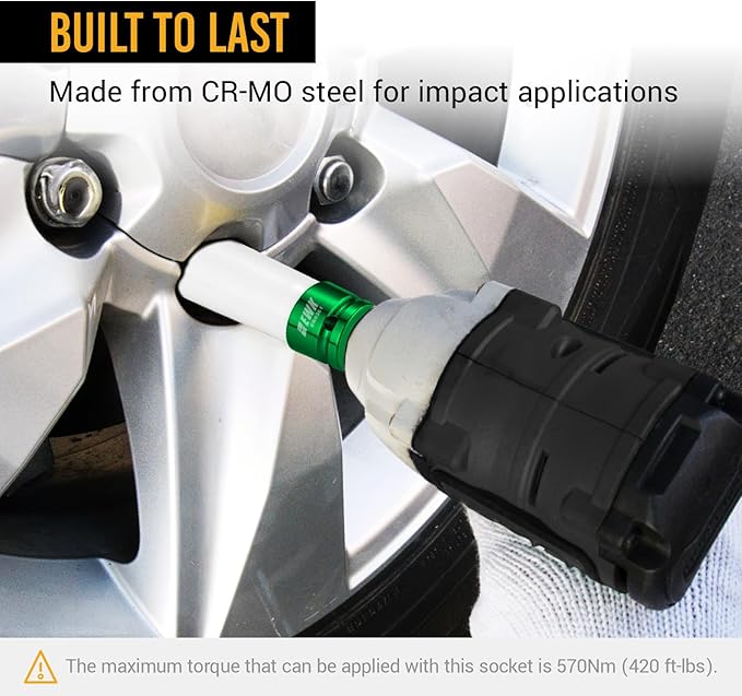 EWK 1/2" Drive 22mm Lug Nut Socket, 22mm Impact Socket, Non-Marring Protective Sleeve Prevents Damage to Custom Rims