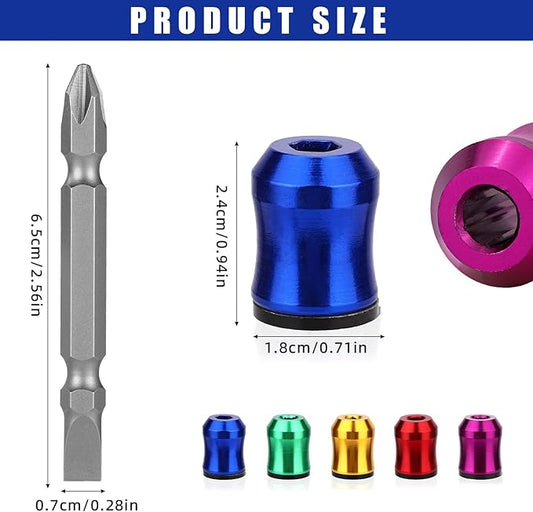 5pcs Strong Magnetic Screw Ring, 5 Colors Screwdriver Magnetic Ring with Double-Ended Screwdriver Bit Holder for Drill Tool Woodworking Maintenance Household Repairs