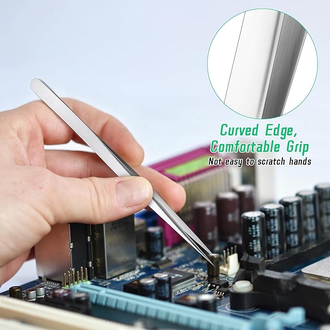 4PCS Precision Tweezers Set, Professional Pointed Long Bent Stainless Steel Tweezers for Craft, Soldering, Model, Jewelry Tools