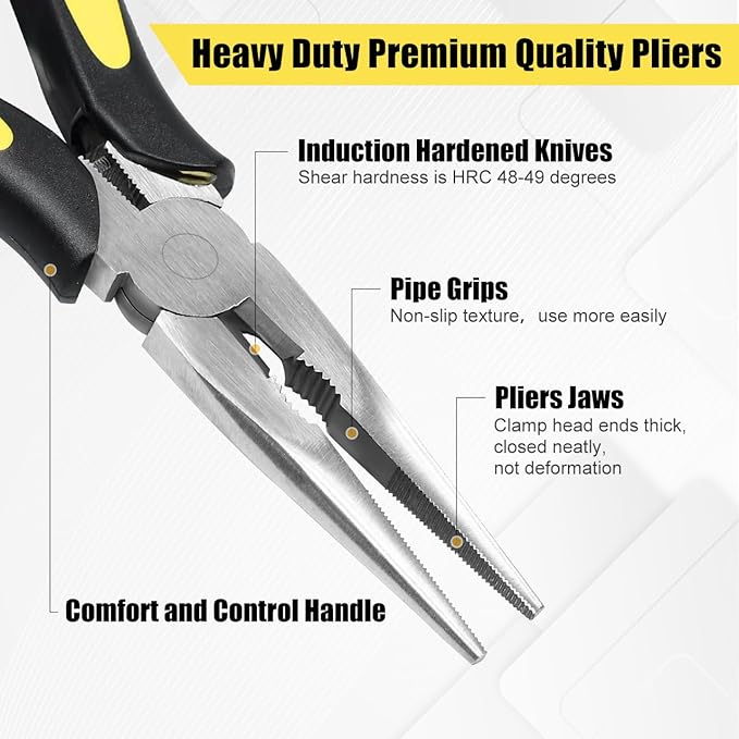 Premium Long Needle Nose Pliers-6?쇺? Paper Clamp Precision, High Carbon Steel, Soft Grip with Wire Cutter, Long Nose Cutting Pliers for Home, Fishing, Jewelry, Crafts,1pcs