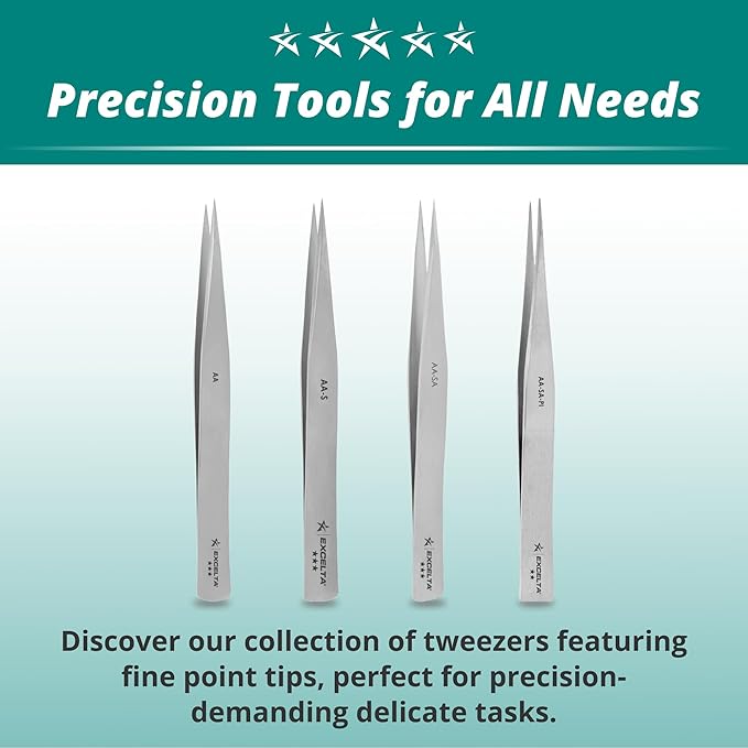 Excelta Straight Medium Point Tweezers, Anti-Magnetic Stainless Steel, Ideal for General Purpose Use, 5??Length, Intermediate