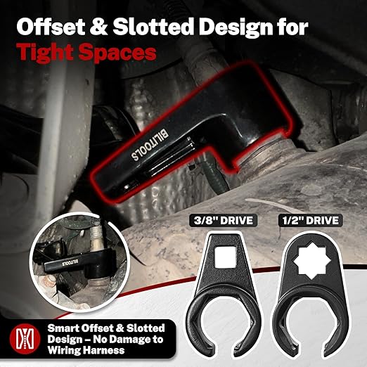BILITOOLS 3-Piece O2 Oxygen Sensor Socket Set, Offset Oxygen Sensor Wrench Set 7/8" (22mm) x 3/8" & 1/2" Drive