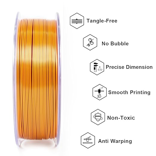 Geeetech Silk PLA Tri Color Filament 1.75mm 3D Printer Filament, Coextrusion Red Gold Purple Tri-Colors Metal-Like Shiny Silk PLA Filament, 1kg (2.2lbs) 1 Spool, Dimensional Accuracy +/- 0.02 mm