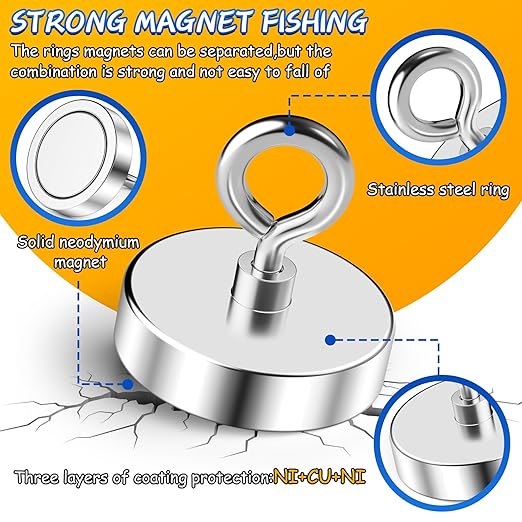 Grtard Fishing Magnets 200 Lbs Pulling Force, Strong Rare Earth Magnet Fishing Magnet Only, Magnetic Fishing, Heavy Duty Security Large Tags Neodymium Magnets for River Fishing, Lifting (1.75")