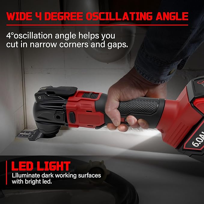 Oscillating Multi Tools for Milwaukee 18V Battery, Multi-Use Grinding Tool, 4째Oscillation Angle, 6 Variable Speeds, Quick-fit Blade Design with 22pcs Accessories for Cutting, Sanding, Scraping
