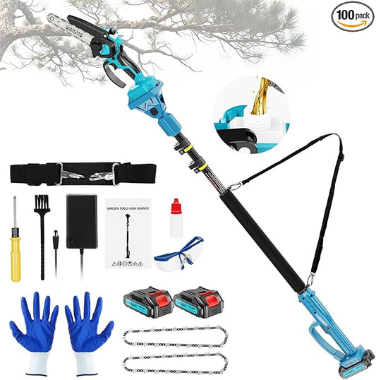 2-in-1Pole Saw竊? Inch Mini Chainsaw Cordless,with Extension Pole,Adjustable 180째 Cutting Angle with 2 Battery, Auto-oil,Pole Saws for Tree Trimming,Ideal Gifts for Men Dad