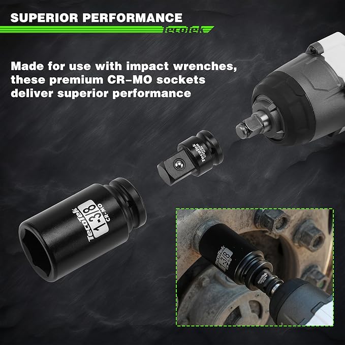 3/4" Drive Deep 6-Point Impact Socket Set, 17-Piece Jumbo Assortment, Cr-Mo, SAE (1-Inch to 1-1/2-Inch) and Metric (26mm to 38mm), 1/2" F to 3/4" M Impact Socket Adapter