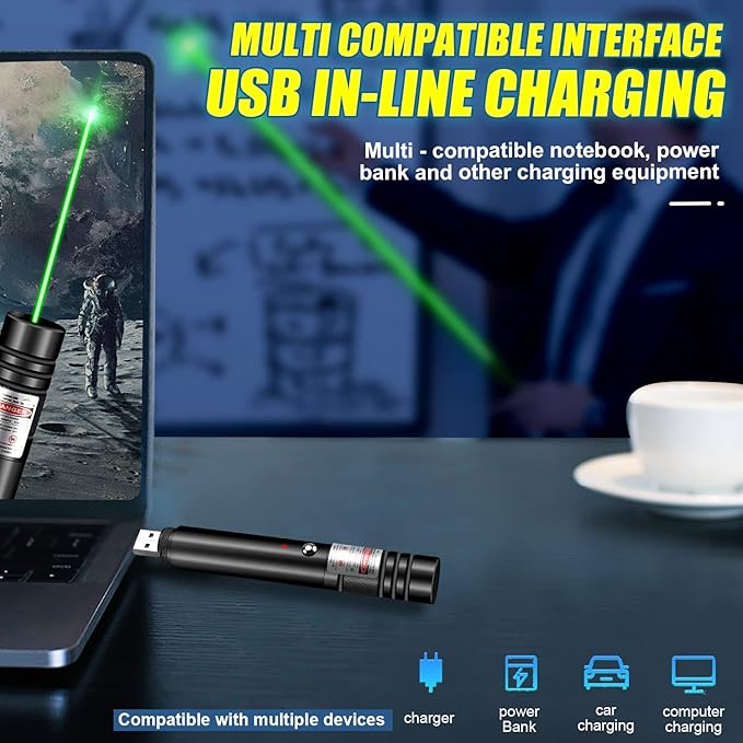 Green Laser Pointer High Power, Rechargeable Flashlight with Laser Pointer, Long Range Laser Pointer for Astronomy Construction and Outdoor Adventures