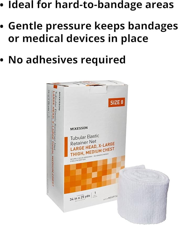 McKesson Tubular Elastic Retainer Net Dressing, Non-Sterile, Head, Thigh, Chest, Size 8, 34 in x 25 yd, 1 Count, 1 Pack
