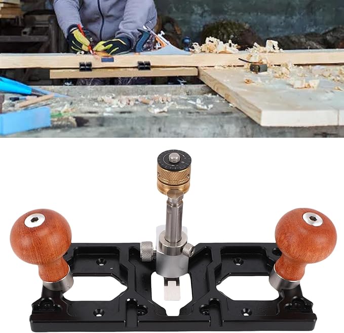 Marhynchus Router Plane Woodworking Tool Hand Plane for Grooves Mortises and Slots with 360 Rotating Comfortable Wooden Handle Adjustable Depth
