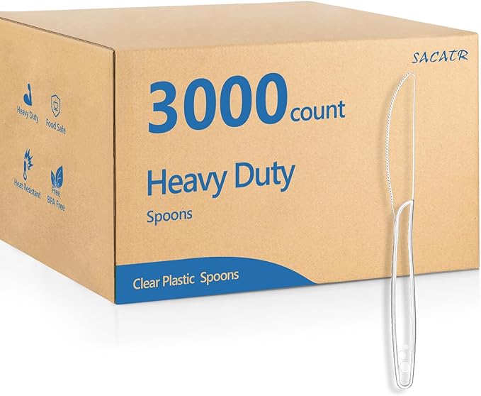 SACATR 3000 Count Clear Plastic Knives Bulk - Plastic Knives Heavy Duty, BPA-Free, Heat Resistant, Suitable for Family Gatherings, Outdoor Events, Commercial Catering