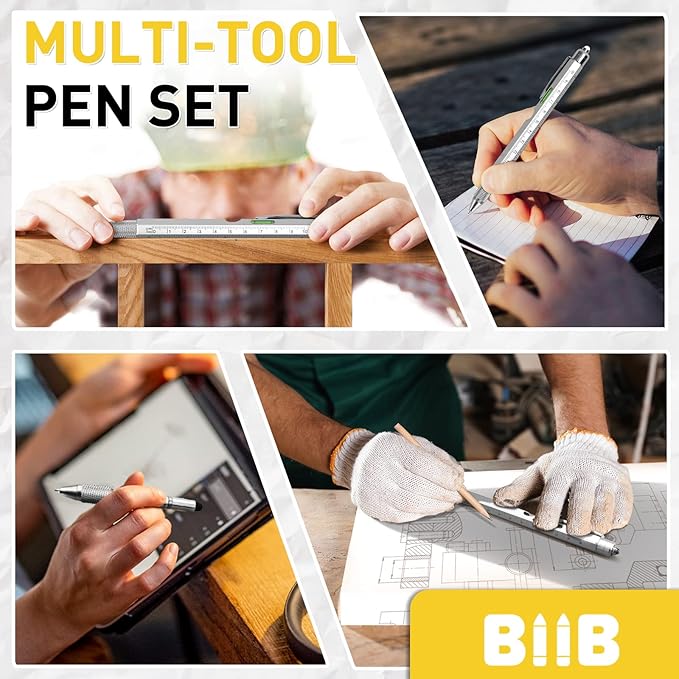 BIIB Gifts for Men 9 in 1 Multitool Pen, Stocking Stuffers for Men Teens Him, Mens Christmas Gifts for Him Dad Husband Grandpa, White Elephant Gifts for Adults, Dad Gifts Gadgets