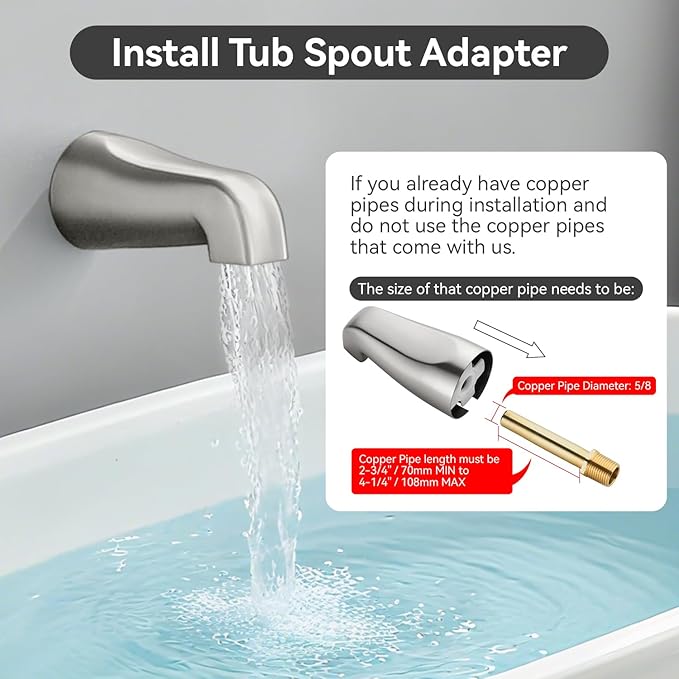 3 Handle Shower Faucet Set with Tub Spout 6-Spray Shower Head and Handle Set Shower Trim Kit with Rough-in Valve Bathroom Shower Faucet Valve Trim Kit Shower System Brushed Nickel