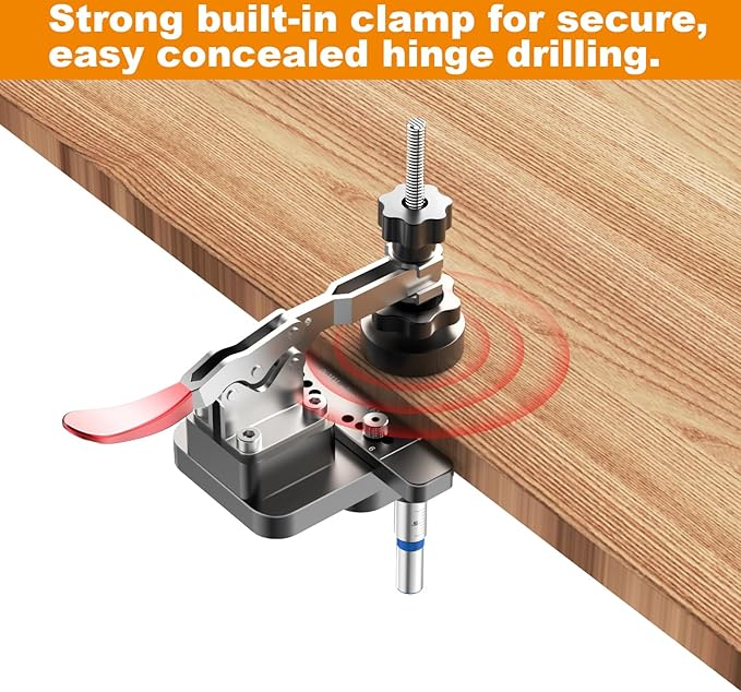 Concealed Hinge Jig with Quick Clamp, 35mm & 26mm Drill Bits Set, Aluminum Cabinet Door Hole Locator Tool with Depth Stop, Adjustable for 15-30mm Thickness Woodworking
