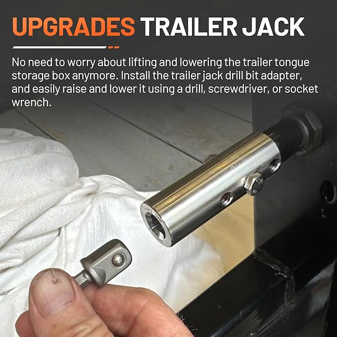 Trailer Jack Drill Adapter Compatible with 1 Inch Jack Drive Shaft, with 1/2 Inch Socket Adapter Bit, Heavy Trailer Jacks Duty Stainless Steel Drill Adapters Kit