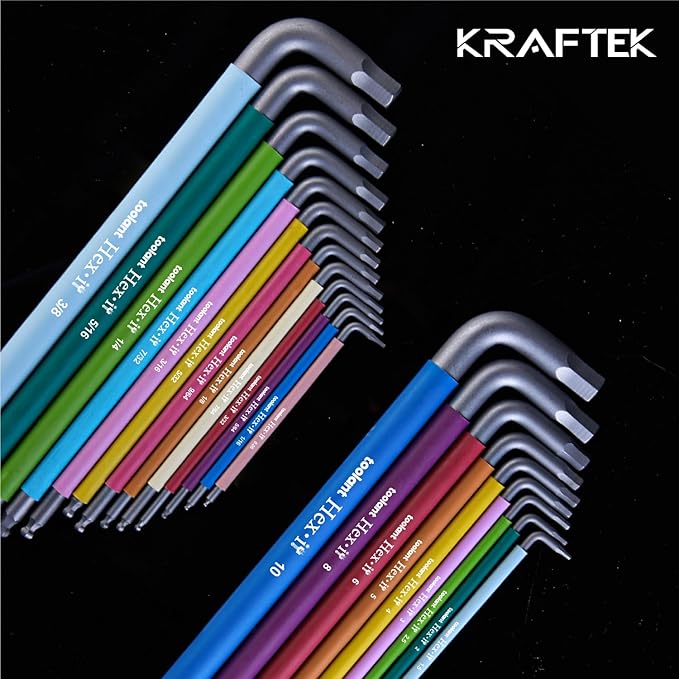 Metric Allen Wrenches Sets 9pcs, Extra Long Arm Allen Key Set with Ball End, Crafted Hex Key Set with Color Coded Sleeves, Unique Patented Holder Design for Magnetizing and Demagnetizing